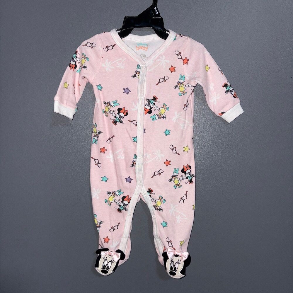 Disney Baby 0-3m Minnie Mouse and Daisy Button Up Sleeper Pajamas Footed Pink